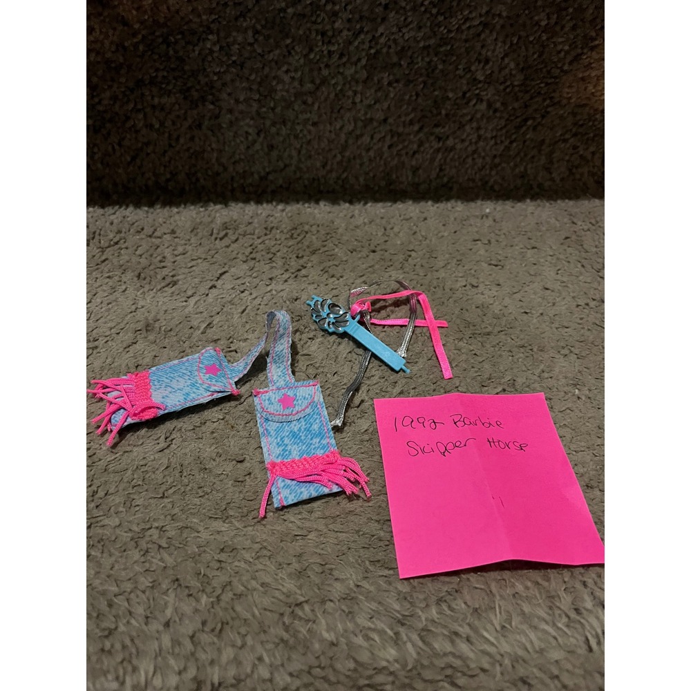 Vintage 1992 Barbie Skipper Horse Accessories Denim Saddlebags Bridle Brush 90s